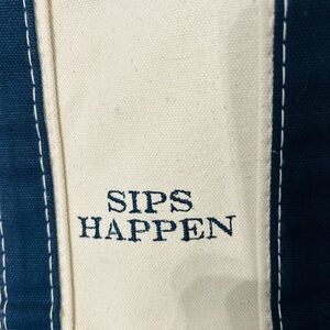 Canvas 4 Bottle Wine Tote Bag with EMBROIDERED Sips Happen'